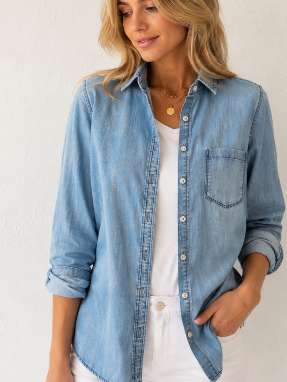J.Crew Chambray Button Front Shirt 100% Cotton Long Sleeve Women’s Size 6